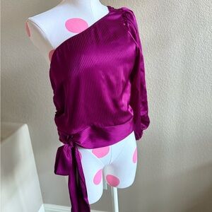 Express Satin One Shoulder Toe Waist Top, Size  M